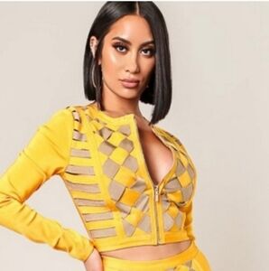 WoW Couture Zip Front Checkered Cropped Side Cutout Jacket Top 90s Y2K Clubwear